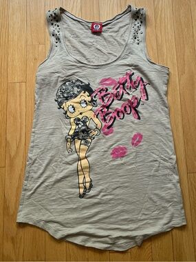 Betty Boop Taupe Tank with Pink Graphic Kisses